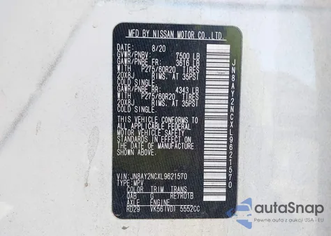 2020 Nissan Armada Sl 4Wd from USA, damaged, VIN JN8AY2NCXL9621570